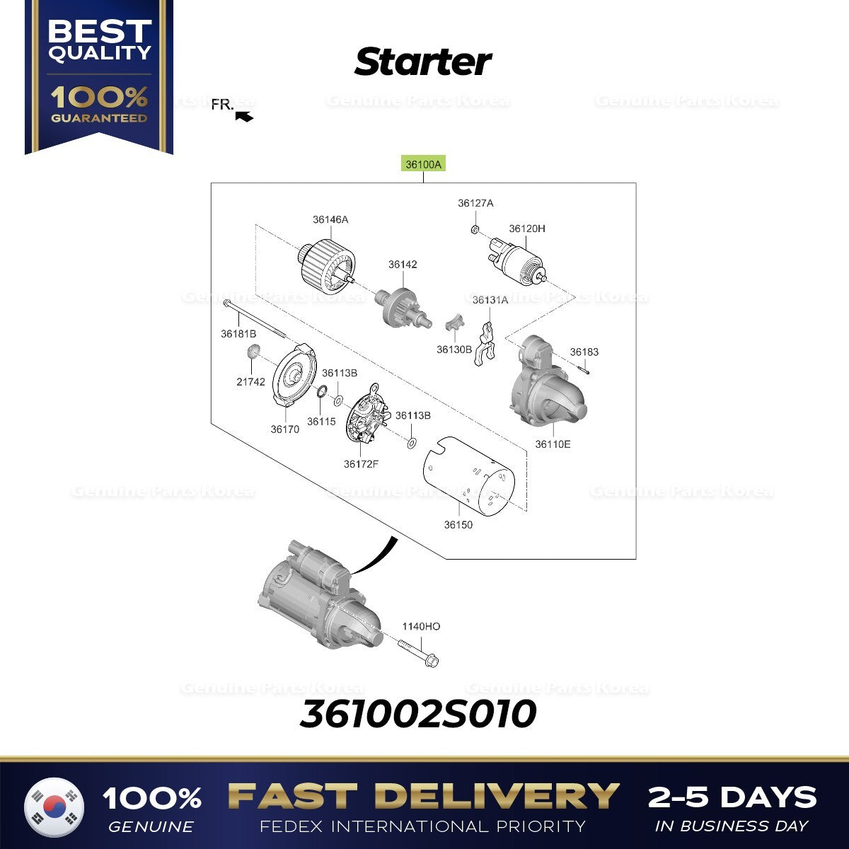 Genuine Starter 361002S010 for Hyundai Genesis G80 Sonata Kia Sorento