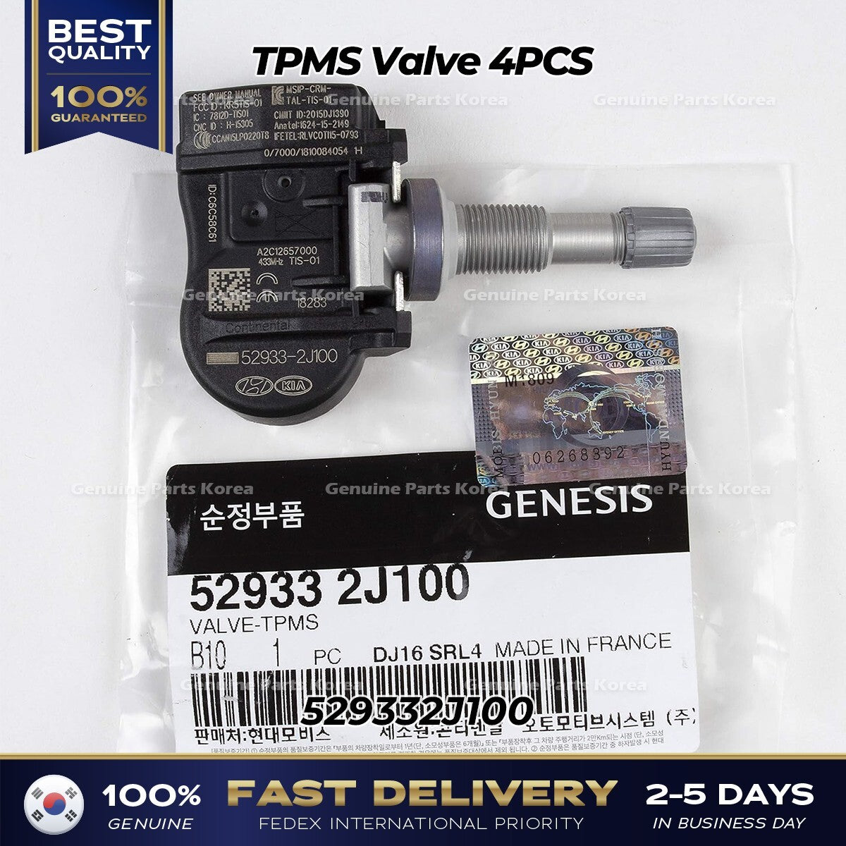 Genuine TPMS Valve 4PCS 529332J100 for Hyundai Accent Genesis Kia Rio