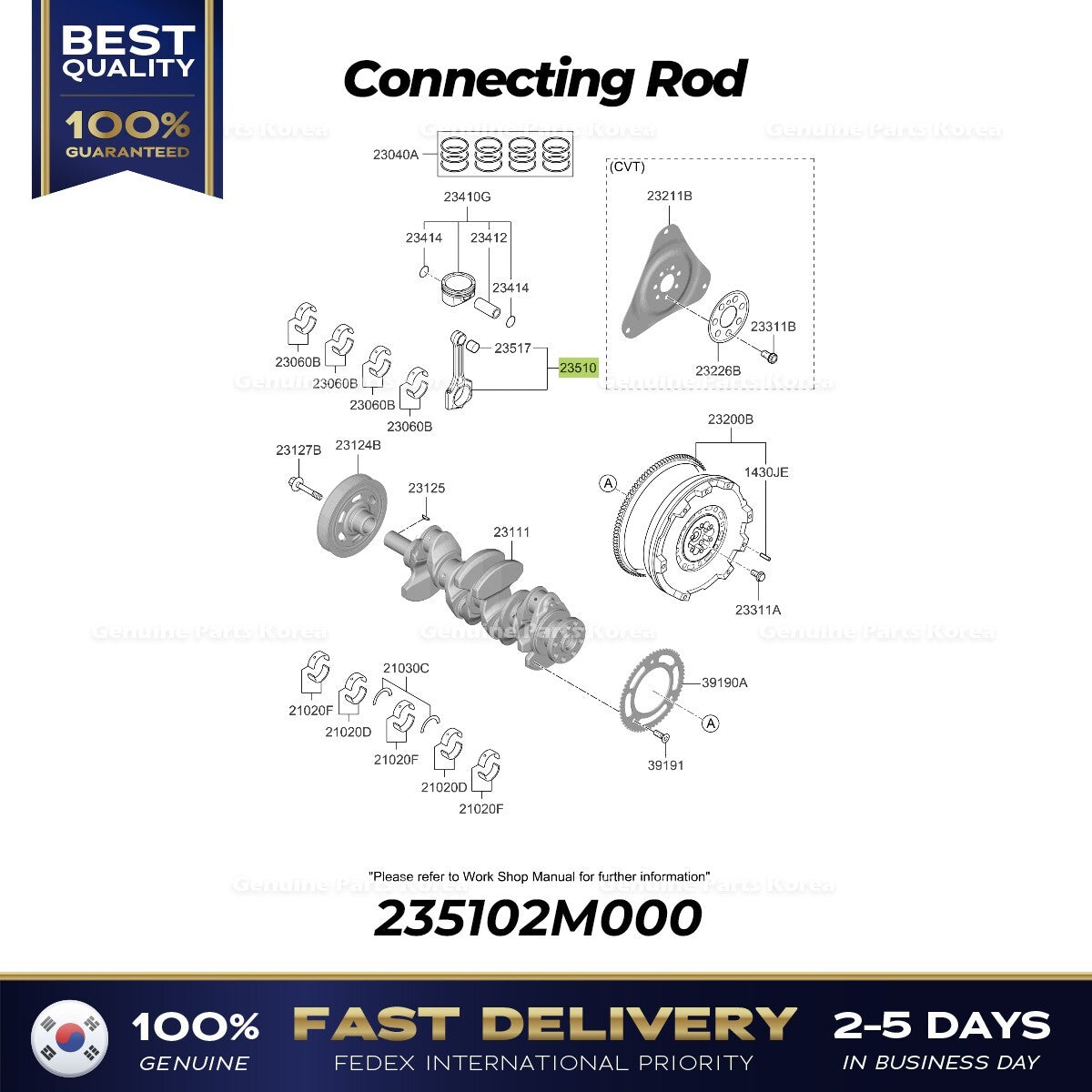 Genuine Connecting Rod 235102M000 for Hyundai Accent Venue Kia Rio
