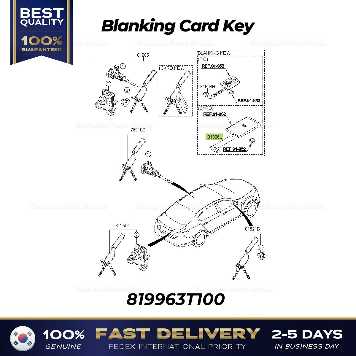 Genuine Blanking Card Key 819963T100 for Kia K900