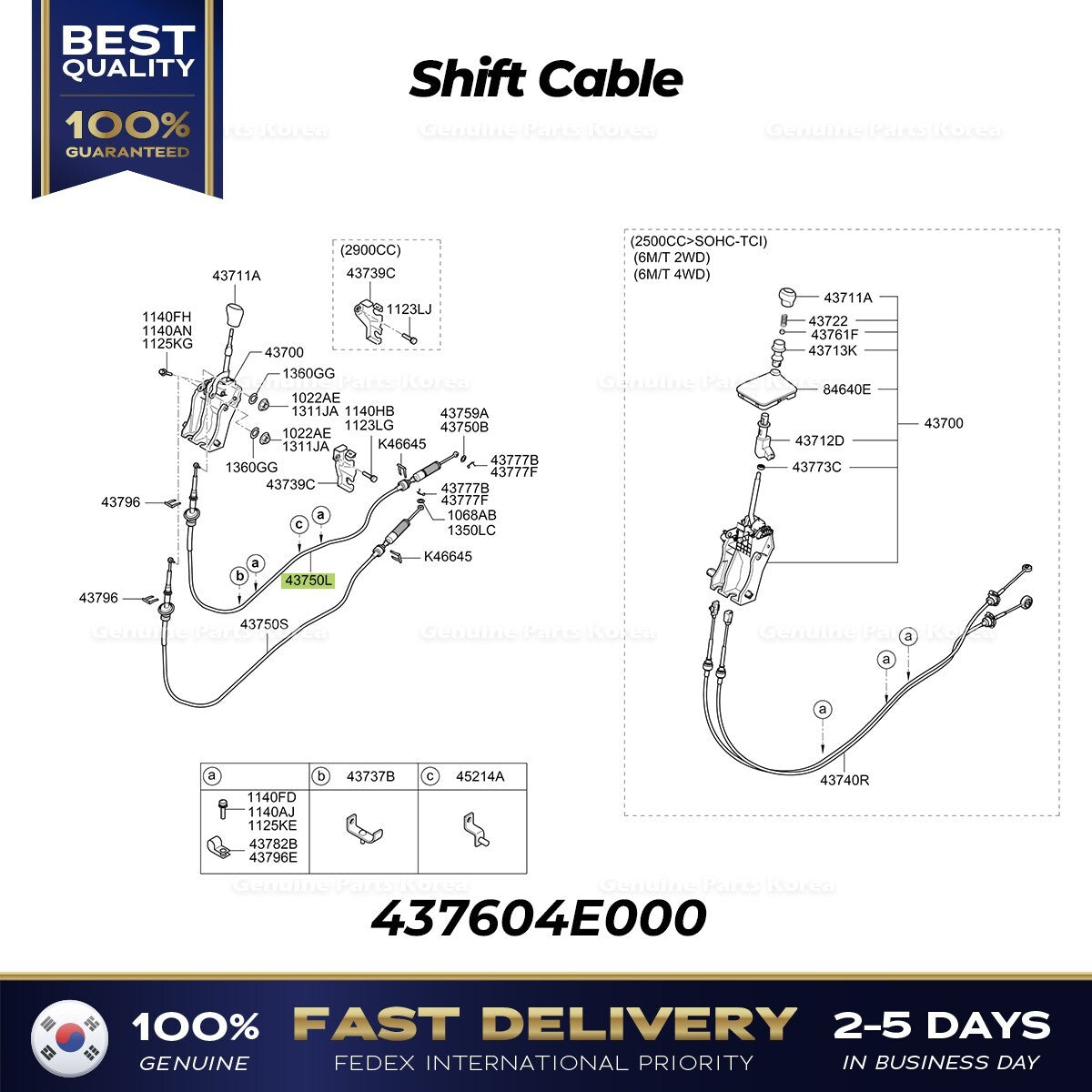 Genuine Shift Cable 437604E000 for Kia Bongo III