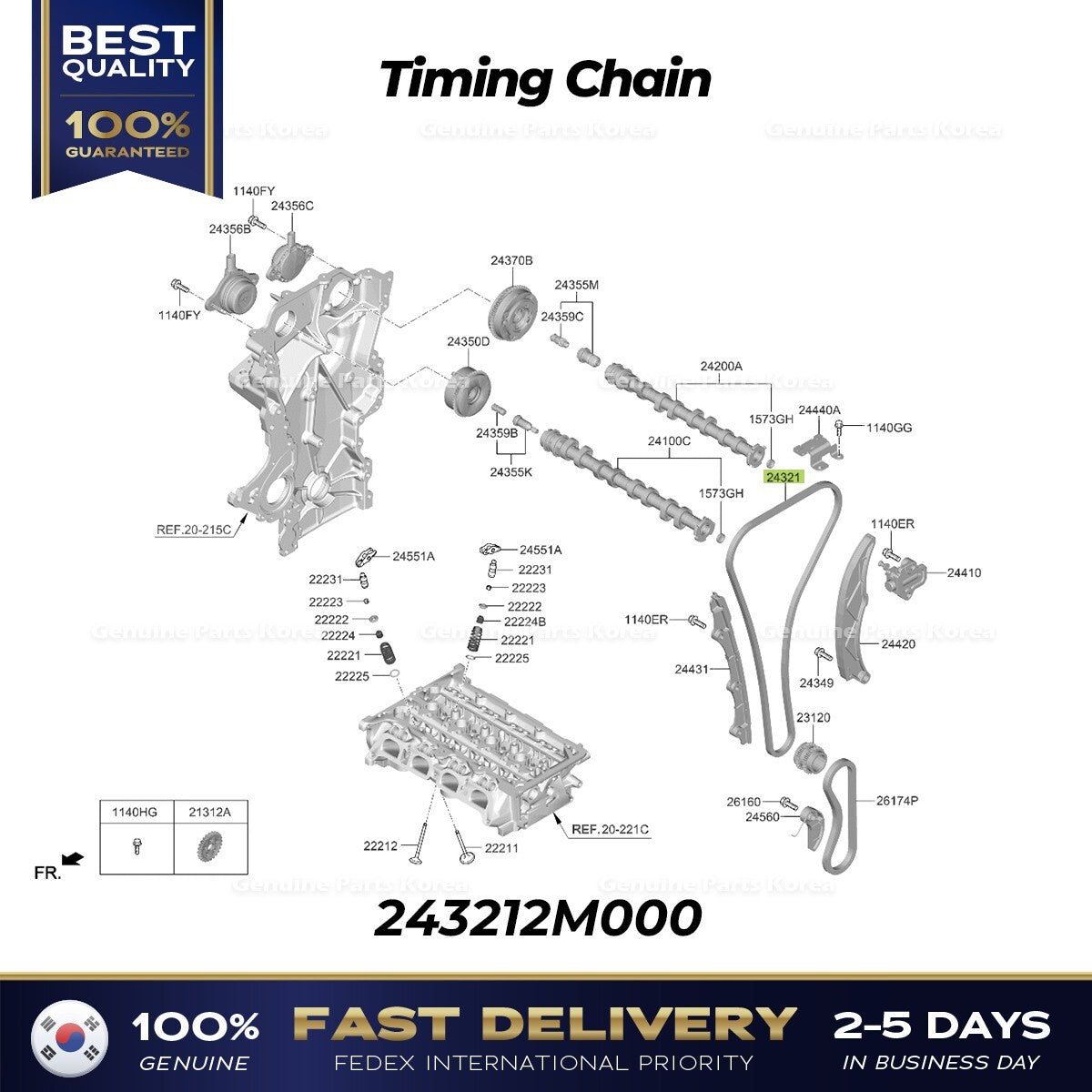 Genuine Timing Chain 243212M000 for Hyundai Accent Kia Rio