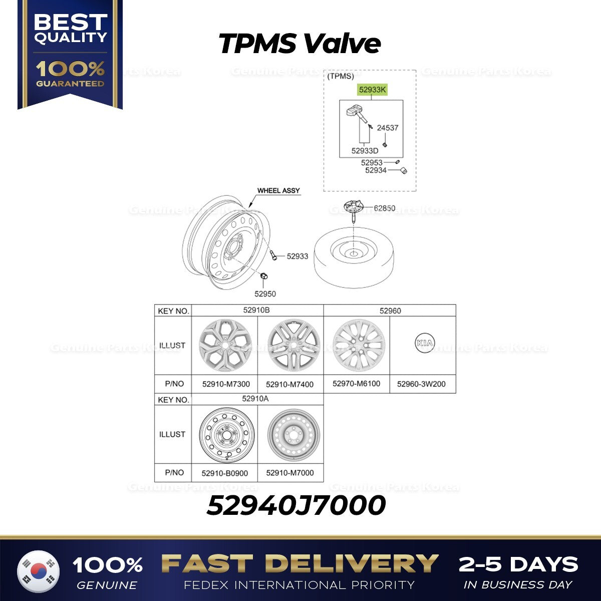 Genuine TPMS Valve 52940J7000 for Kia Forte
