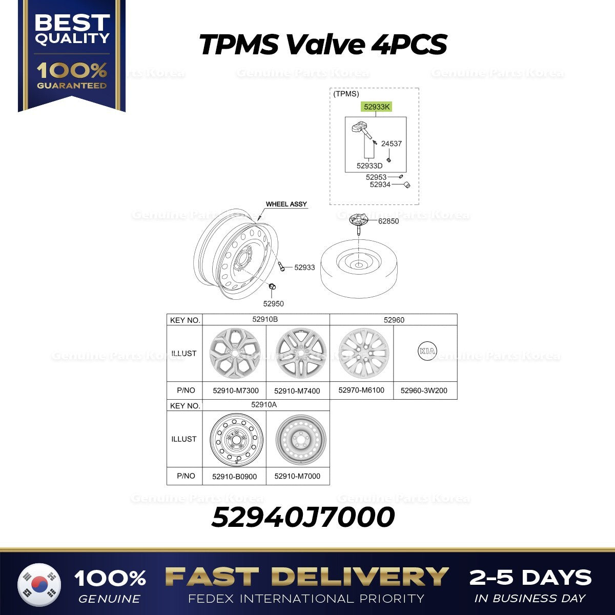 Genuine TPMS Valve 4PCS 52940J7000 for Kia Forte