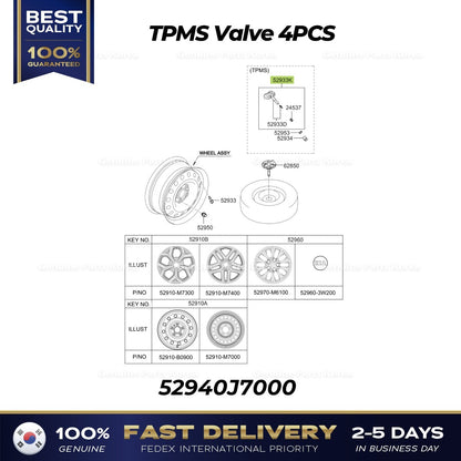 Genuine TPMS Valve 4PCS 52940J7000 for Kia Forte
