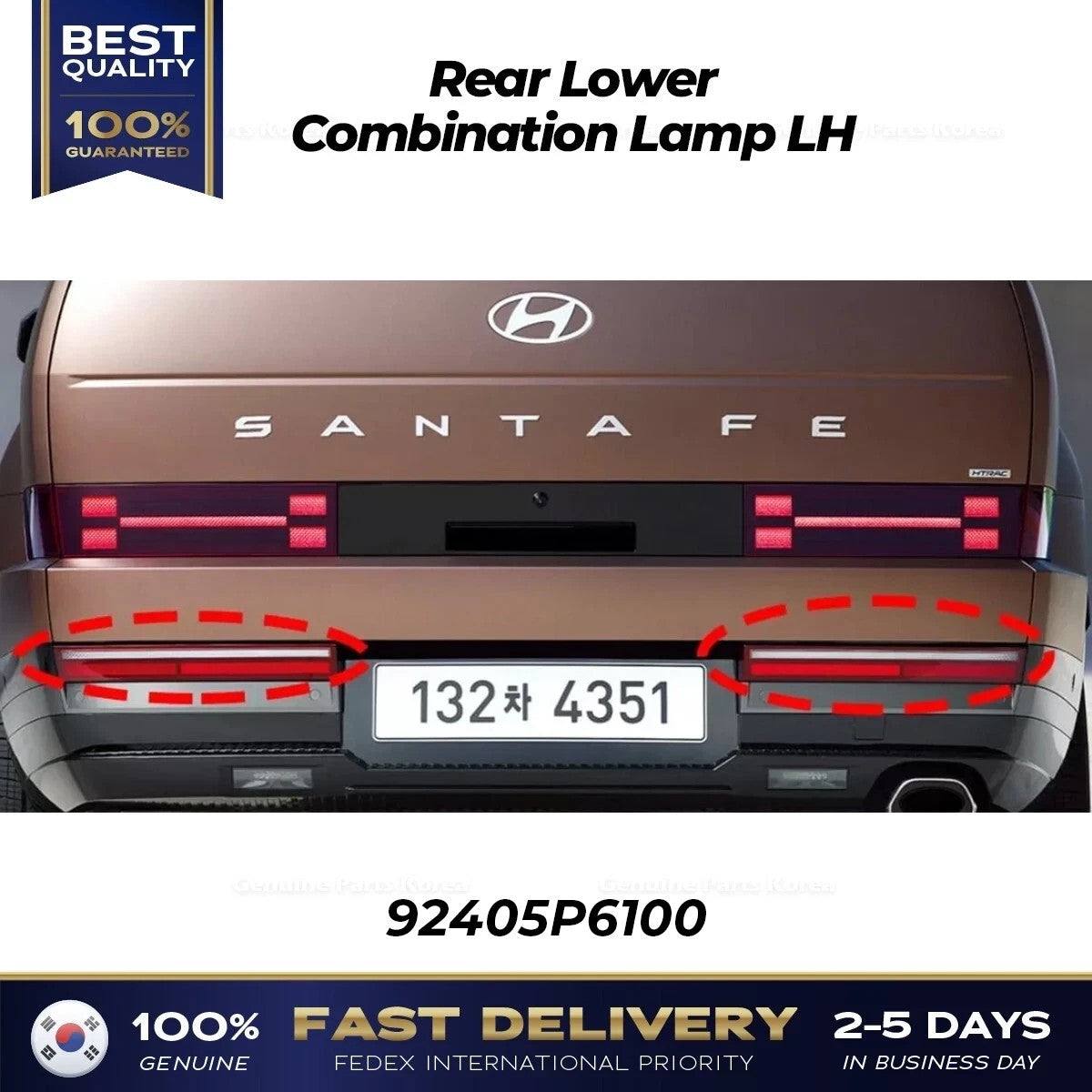 Genuine Rear Lower Combination Lamp LH 92405P6100 for Hyundai Santa Fe MX5