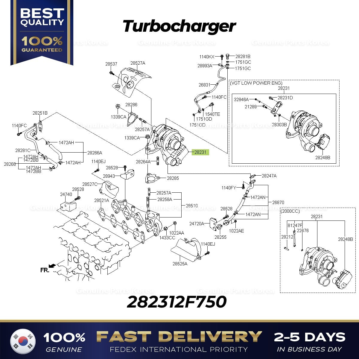 Genuine Turbocharger 282312F750 for Hyundai Maxcruz Santa Fe
