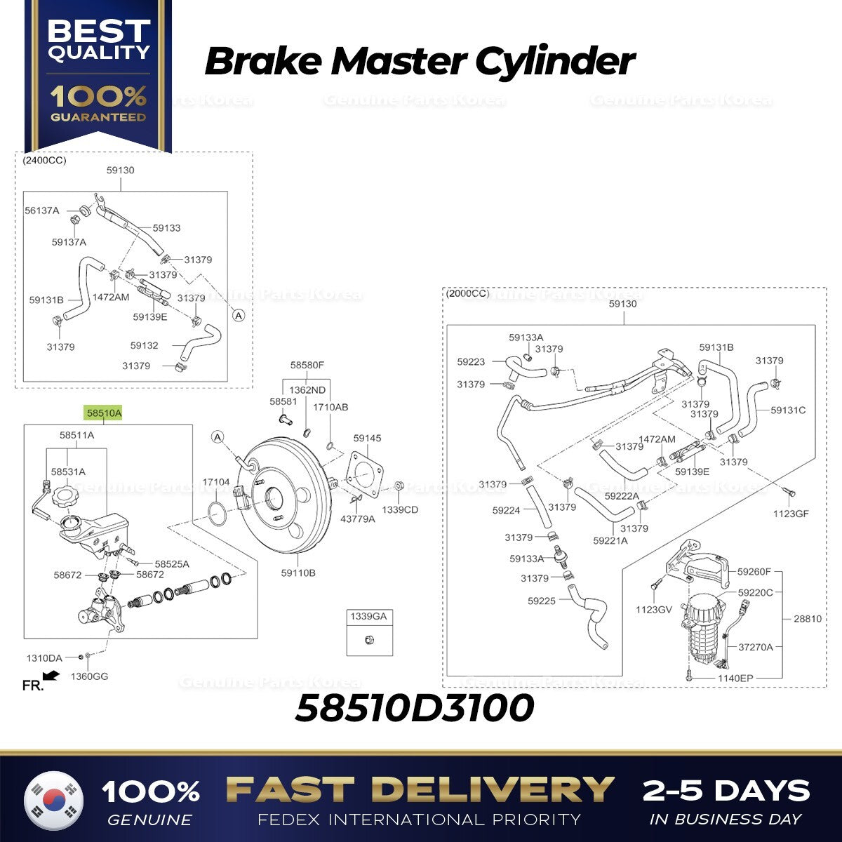 Genuine Brake Master Cylinder 58510D3100 for Hyundai Tucson Kia Sportage