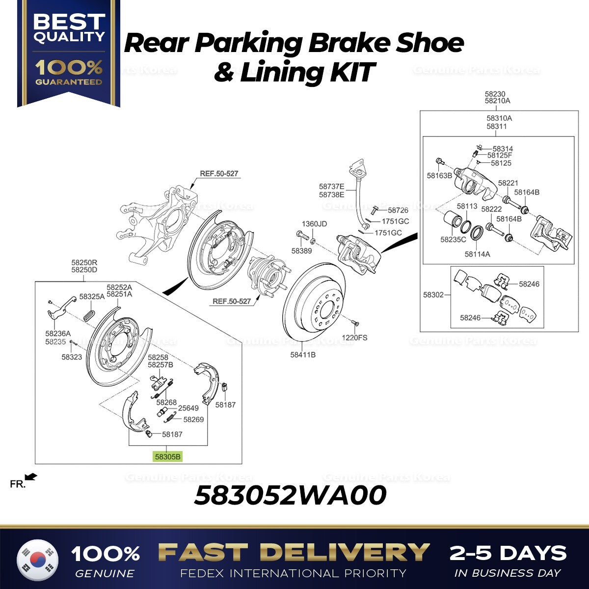 Genuine Rear Parking Brake Shoe & Lining KIT 583052WA00 for Hyundai Santa Fe