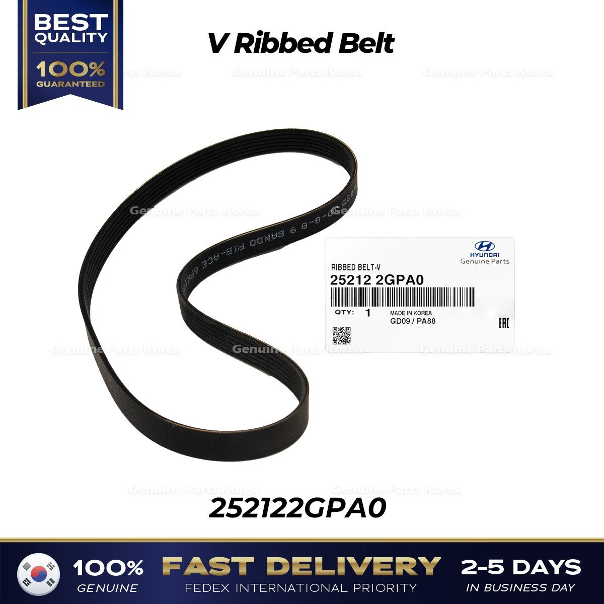 Genuine V Ribbed Belt 252122GPA0 for Hyundai Elantra N Veloster N