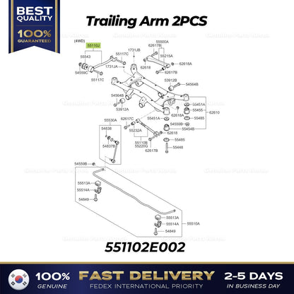 Genuine Trailing Arm 2PCS 551102E002 for Hyundai Tucson Kia Sportage