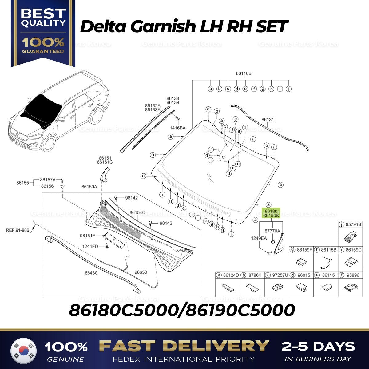 Genuine Delta Garnish LH RH SET 86180C5000 86190C5000 for Kia Sorento
