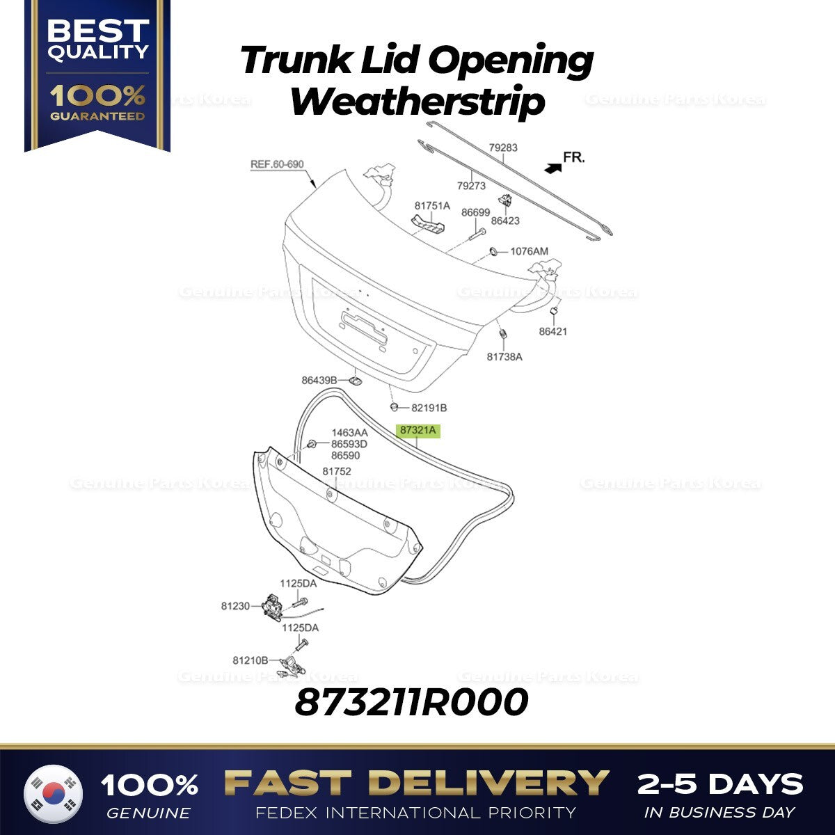 Genuine Trunk Lid Opening Weatherstrip 873211R000 for Hyundai Accent