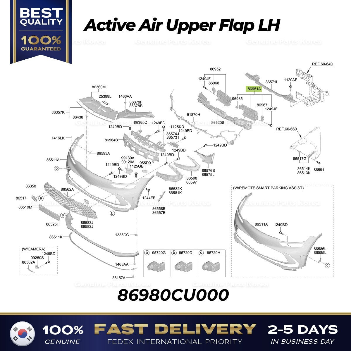 Genuine Active Air Upper Flap LH 86980CU000 for Hyundai Genesis GV60