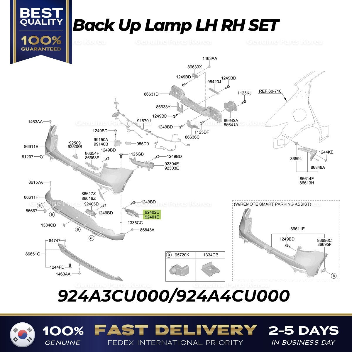 Genuine Back Up Lamp LH RH SET 924A3CU000 924A4CU000 for Hyundai Genesis GV60