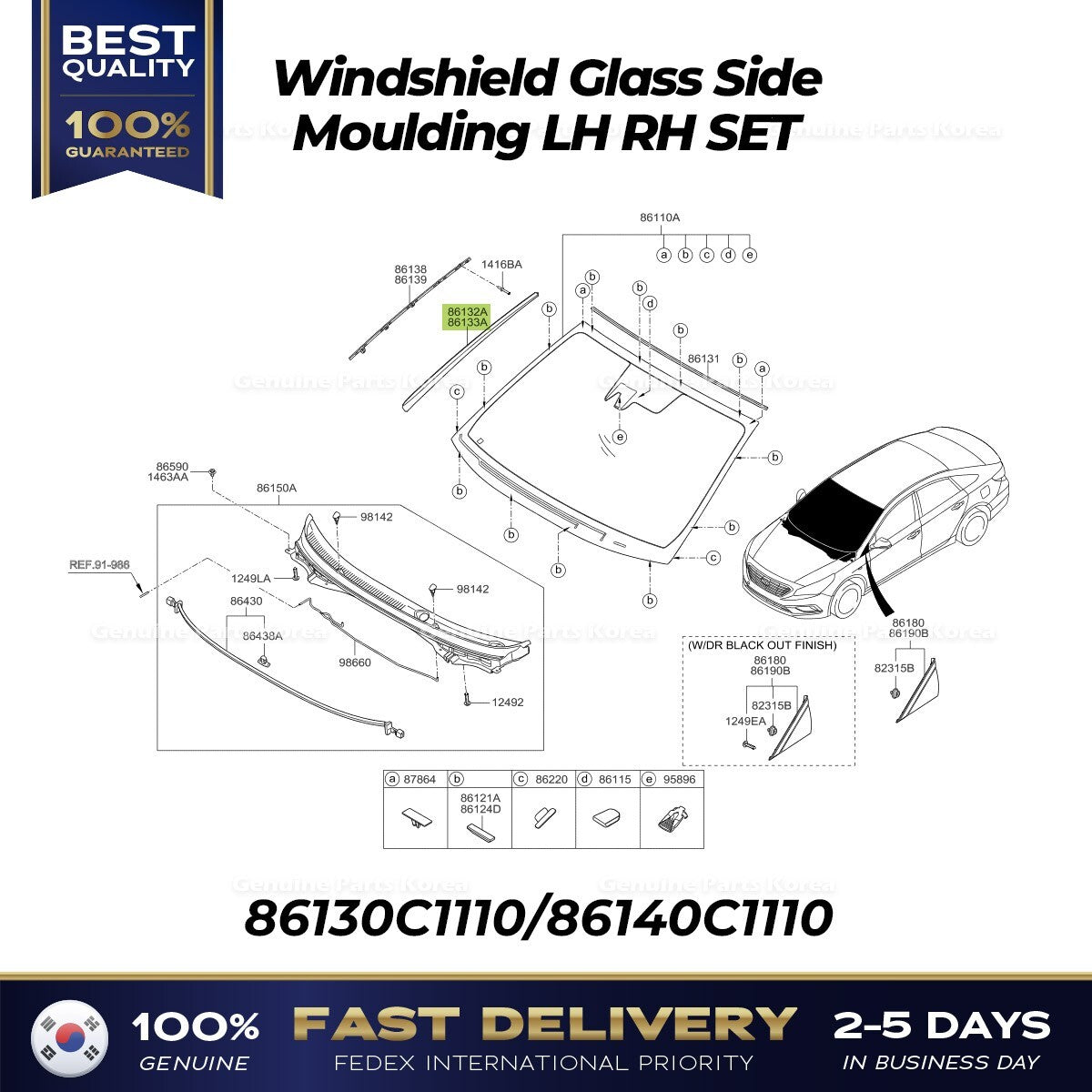 Genuine Windshield Glass Side Moulding LH+RH for Hyundai Sonata