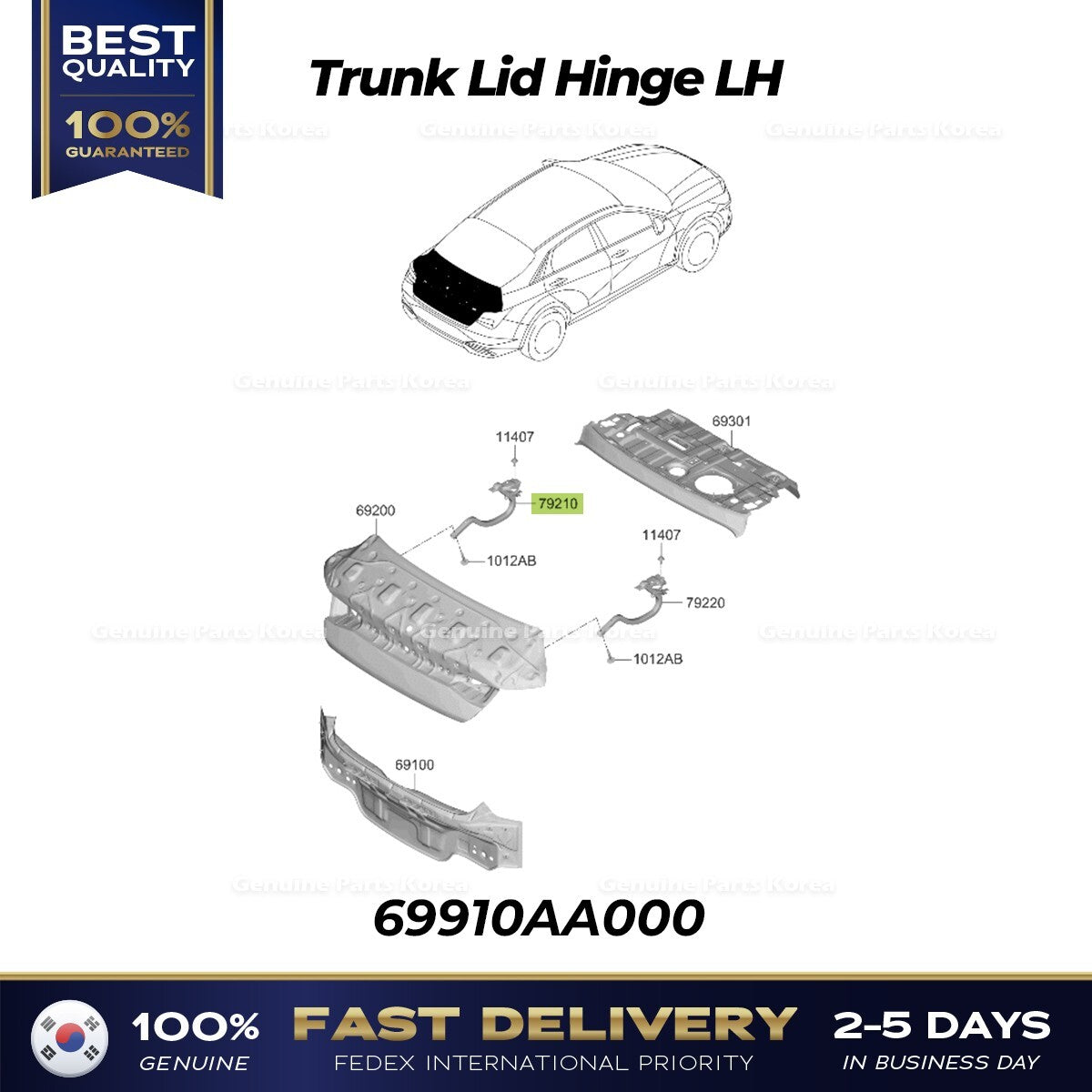 Genuine Trunk Lid Hinge LH 69910AA000 for Hyundai Elantra