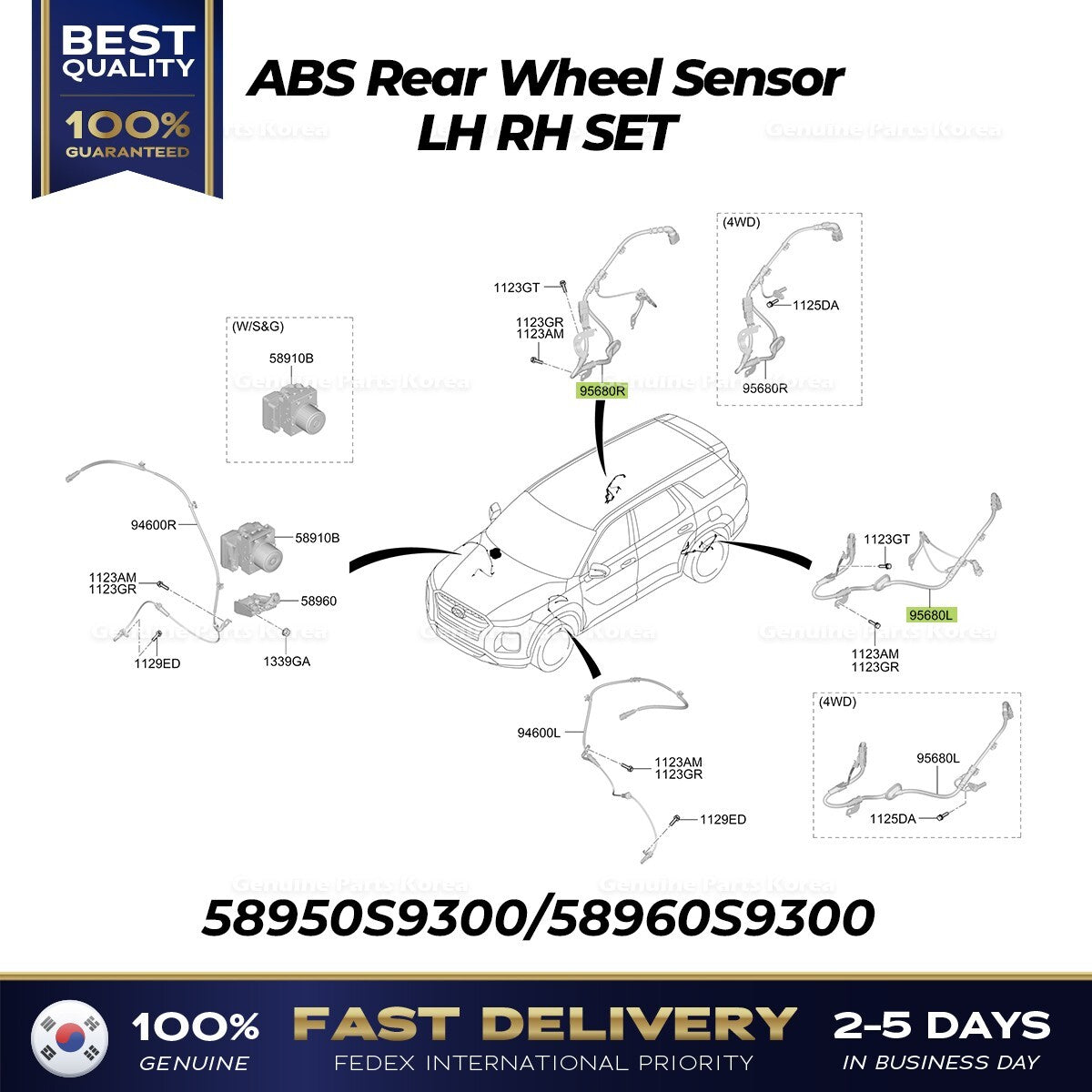 Genuine ABS Rear Wheel Sensor LH RH SET for Hyundai Palisade