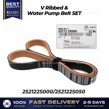 Genuine V Ribbed & Water Pump Belt SET for Hyundai Santa Fe Kia Sorento