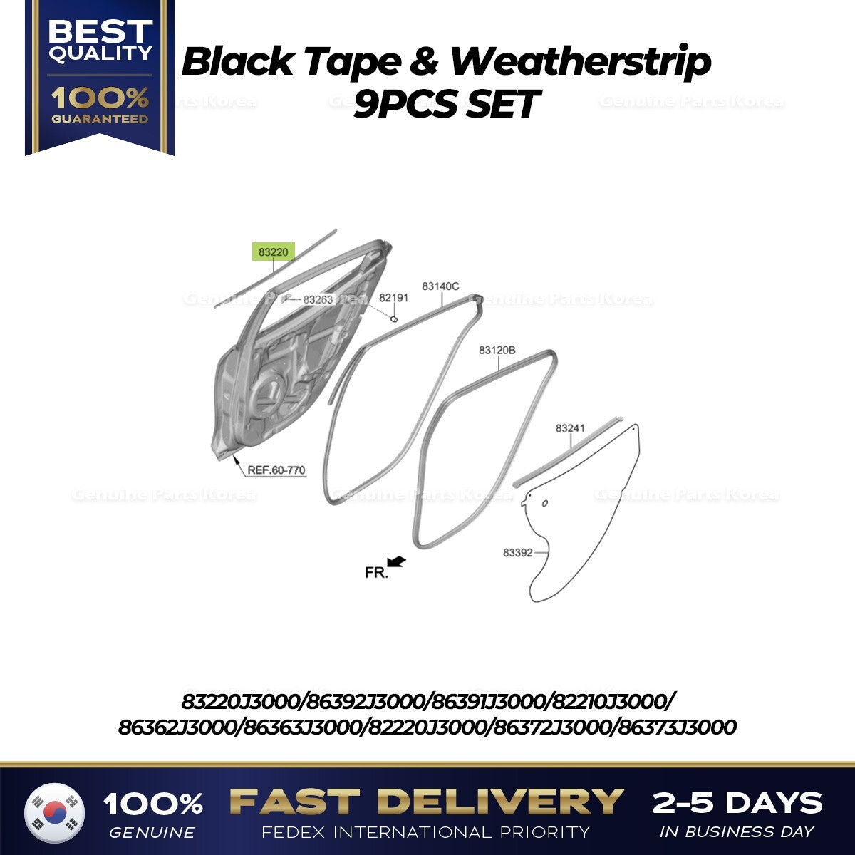 Genuine Black Tape & Weatherstrip 9PCS SET for Hyundai Veloster