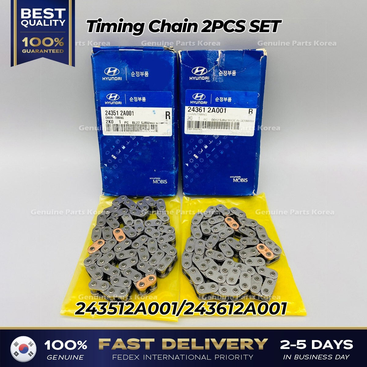Genuine Timing Chain 2PCS SET 243512A001 243612A001 for Hyundai Accent Kia Carens