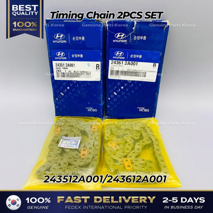 Genuine Timing Chain 2PCS SET 243512A001 243612A001 for Hyundai Accent Kia Carens