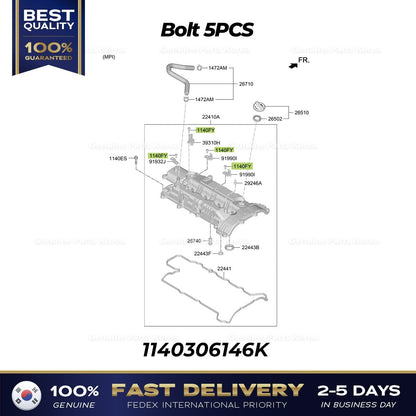 Genuine Bolt 5PCS 1140306146K for Hyundai Kia