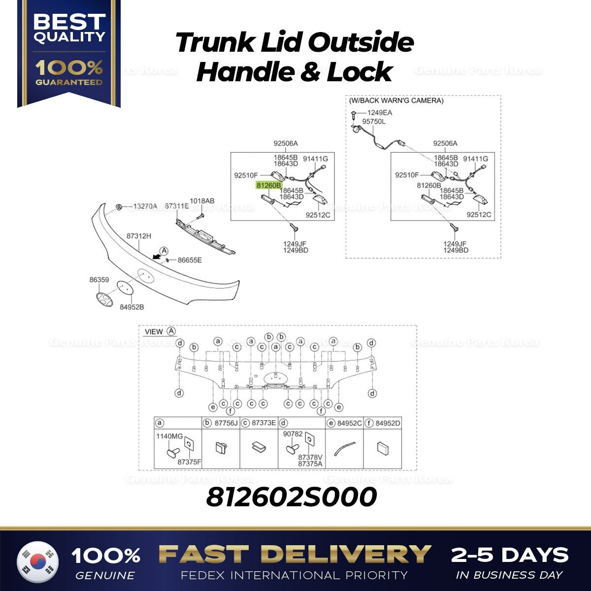 Genuine Trunk Lid Outside Handle & Lock 812602S000 for Hyundai Tucson