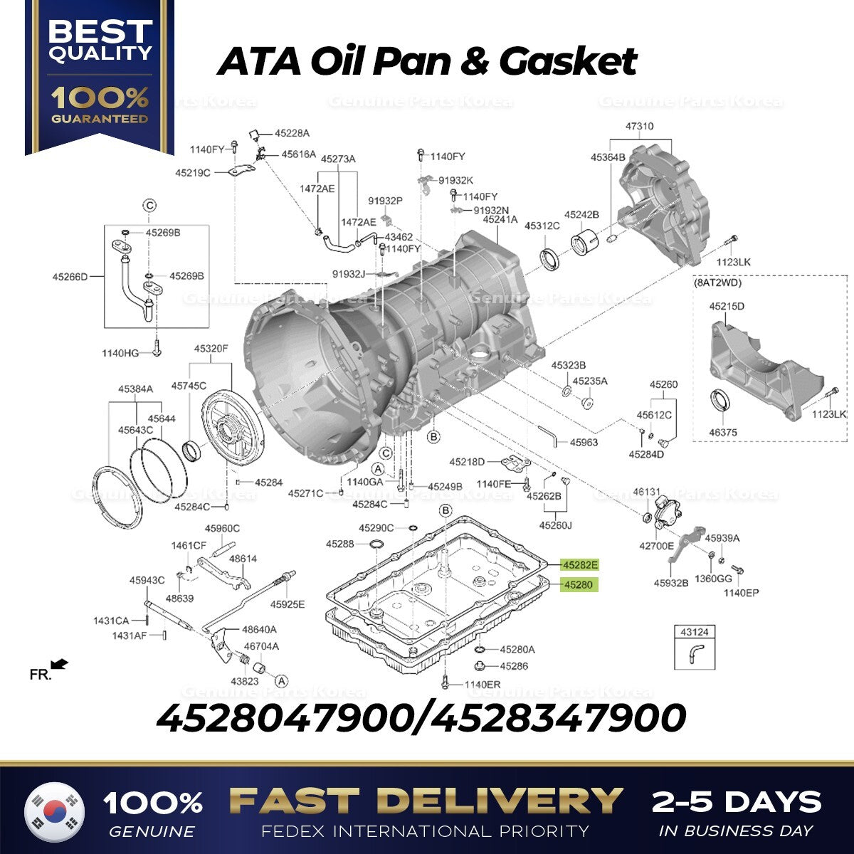 Genuine ATA Oil Pan & Gasket 4528047900 for Hyundai Genesis G80 G90 GV70
