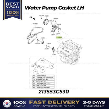 Genuine Water Pump Gasket LH 213553C530 for Hyundai Genesis Kia