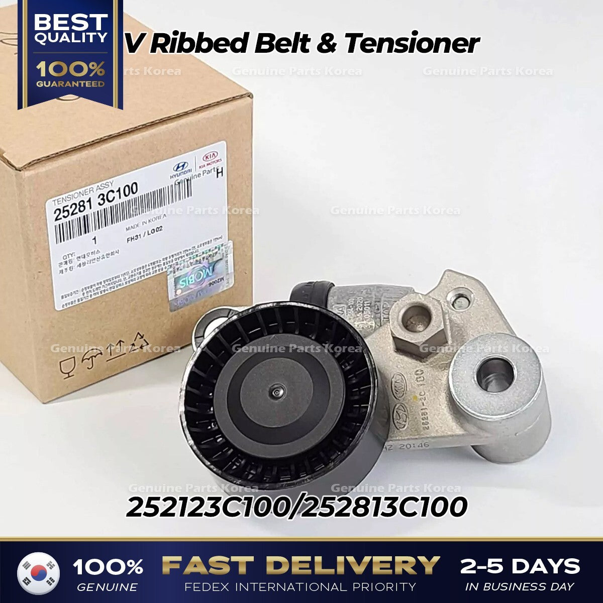 Genuine V Ribbed Belt & Tensioner 252123C100 252813C100 for Hyundai Kia