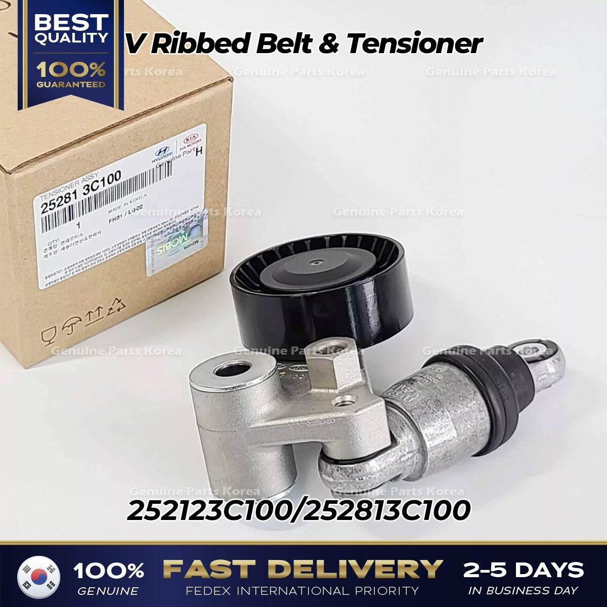 Genuine V Ribbed Belt & Tensioner 252123C100 252813C100 for Hyundai Kia