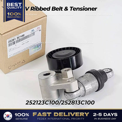 Genuine V Ribbed Belt & Tensioner 252123C100 252813C100 for Hyundai Kia