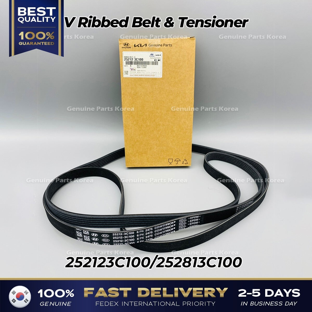Genuine V Ribbed Belt & Tensioner 252123C100 252813C100 for Hyundai Kia