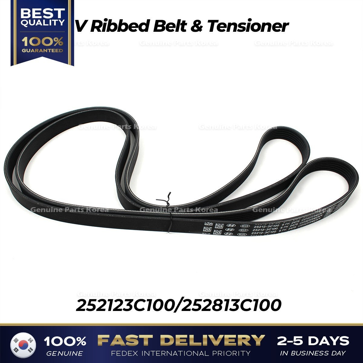 Genuine V Ribbed Belt & Tensioner 252123C100 252813C100 for Hyundai Kia
