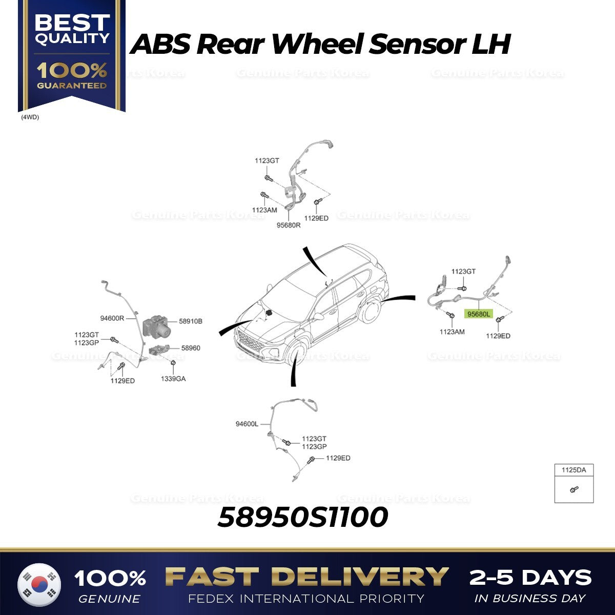 Genuine ABS Rear Wheel Sensor LH 58950S1100 for Hyundai Santa Fe