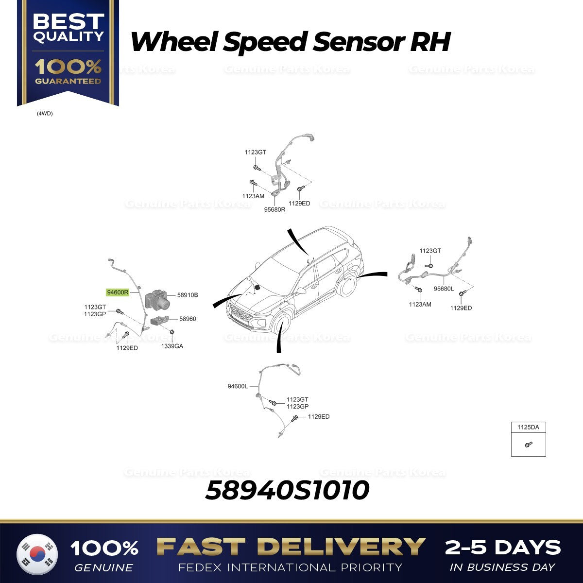Genuine Wheel Speed Sensor RH 58940S1010 for Hyundai Santa Fe