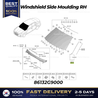 Genuine Windshield Side Moulding RH 86132G9000 for Hyundai Genesis G70