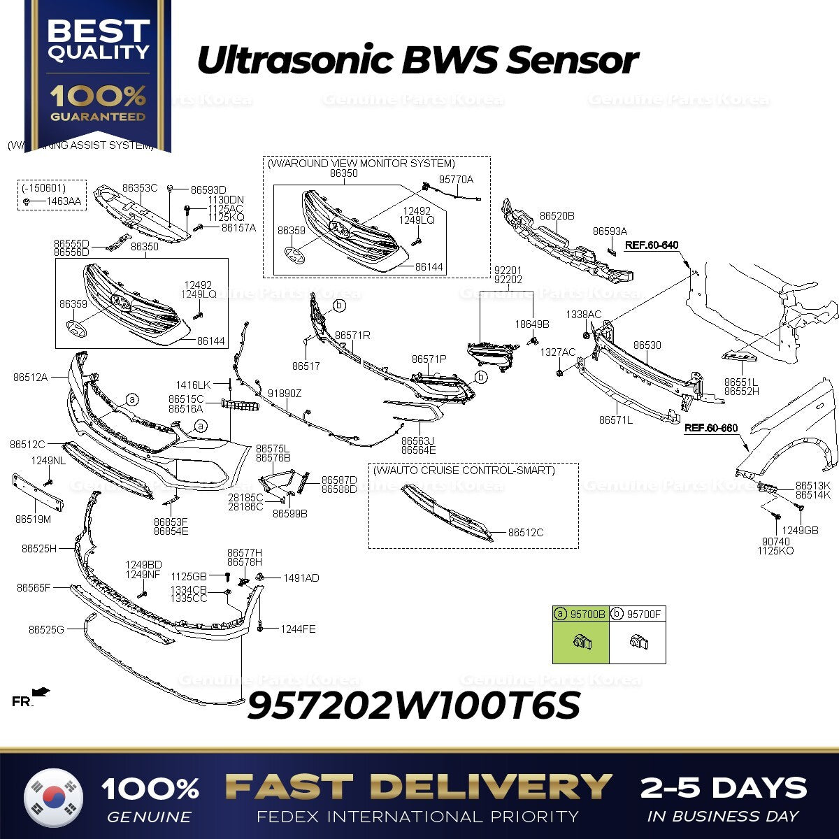 Genuine Ultrasonic BWS Sensor 957202W100T6S for Hyundai Santa Fe
