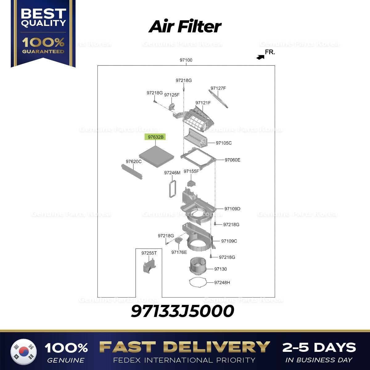 Genuine Air Filter 97133J5000 for Hyundai Santa Fe Kia Stinger