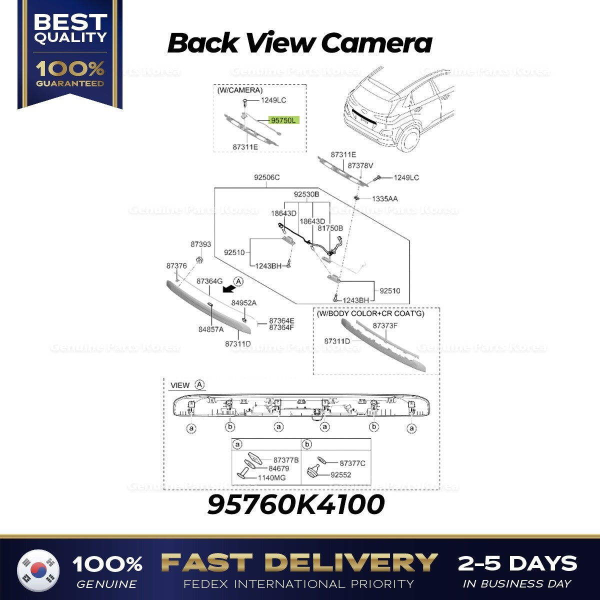 Genuine Back View Camera 95760K4100 for Hyundai Kona Electric