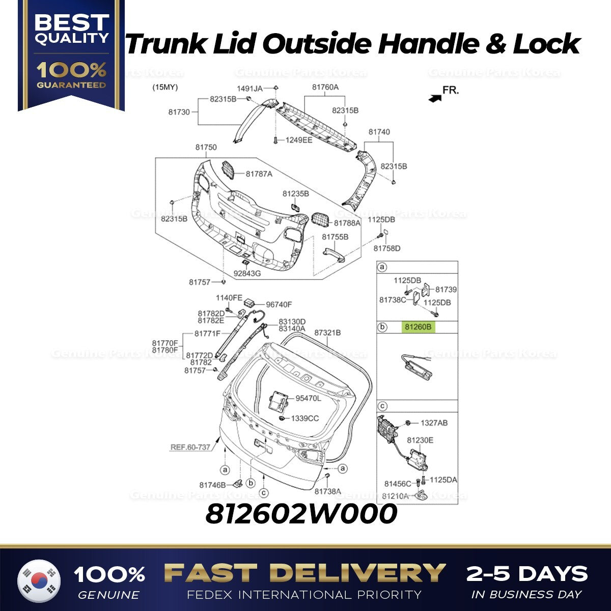 Genuine Trunk Lid Outside Handle & Lock 812602W000 for Hyundai Santa Fe