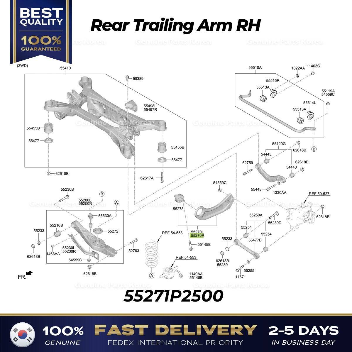 Genuine Rear Trailing Arm RH 55271P2500 for Hyundai Santa Cruz Kia Sorento