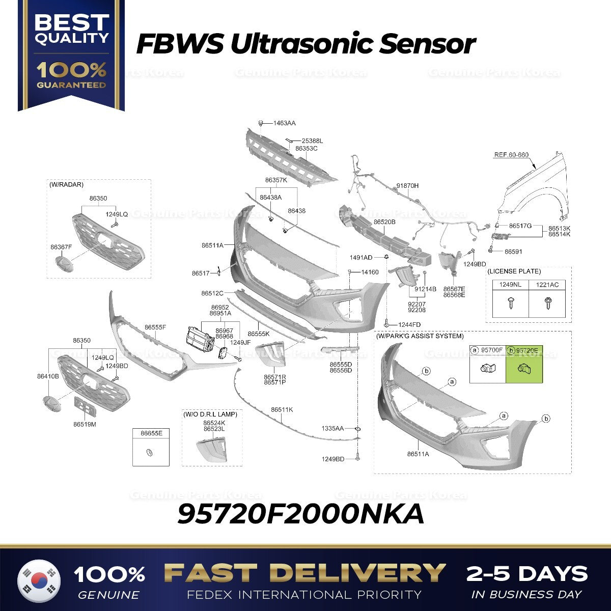 Genuine FBWS Ultrasonic Sensor 95720F2000NKA for Hyundai Ioniq