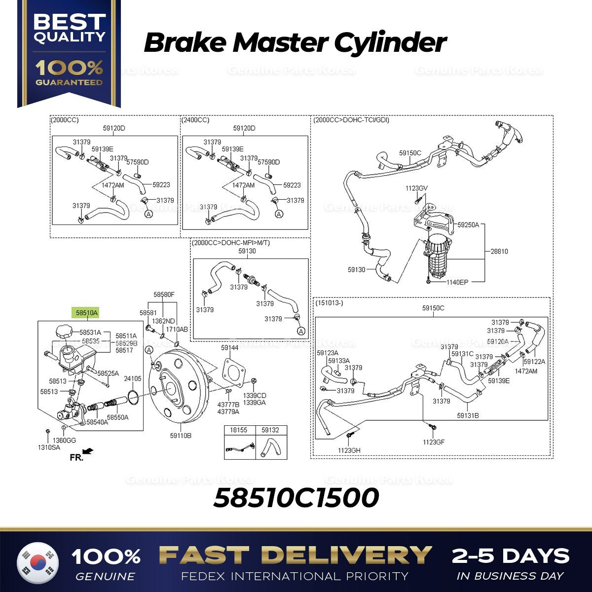 Genuine Brake Master Cylinder 58510C1500 for Hyundai Sonata Kia Optima