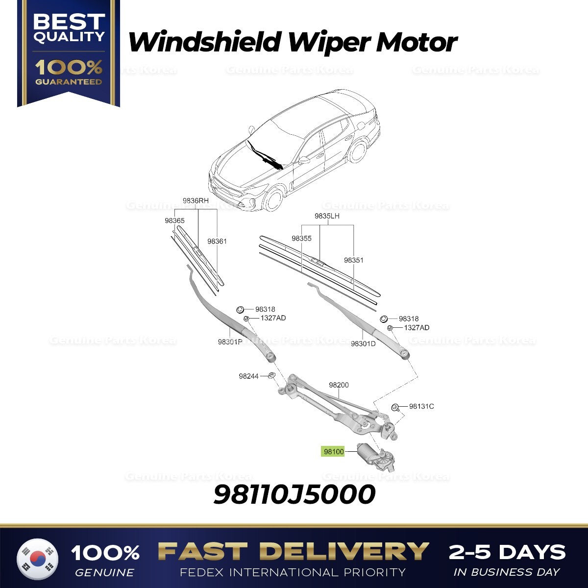 Genuine Windshield Wiper Motor 98110J5000 for Hyundai Veloster Kia Stinger