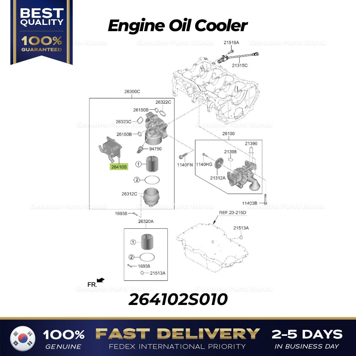 Genuine Engine Oil Cooler 264102S010 for Hyundai Sonata Tucson Kia Sorento