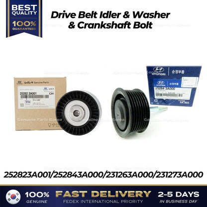Genuine Drive Belt Idler & Washer & Crankshaft Bolt for Hyundai Veracruz