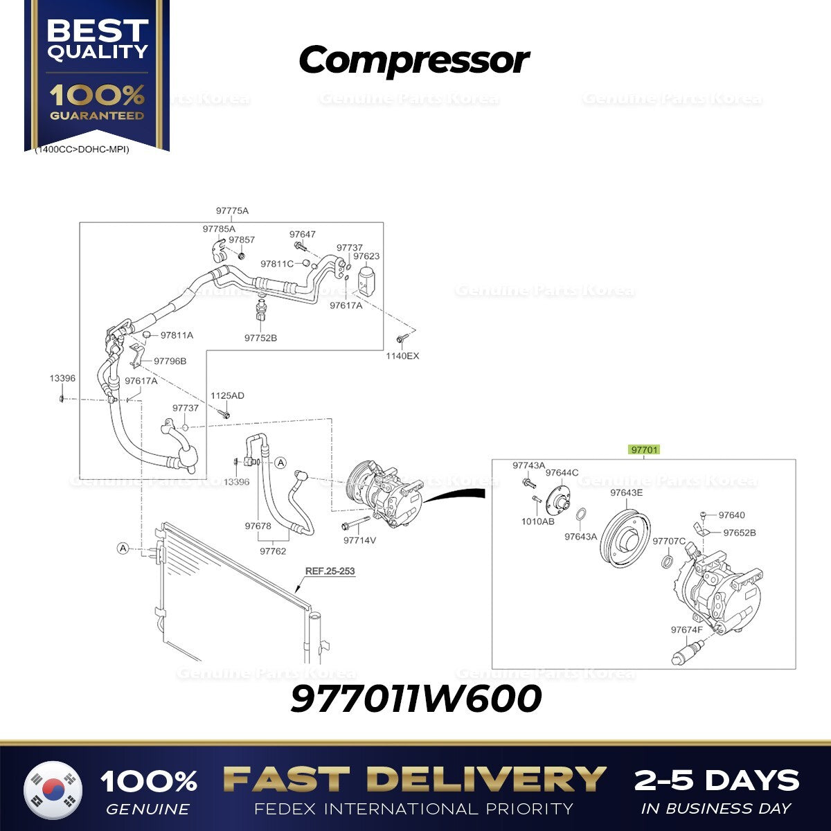 Genuine Compressor 977011W600 for Kia Rio