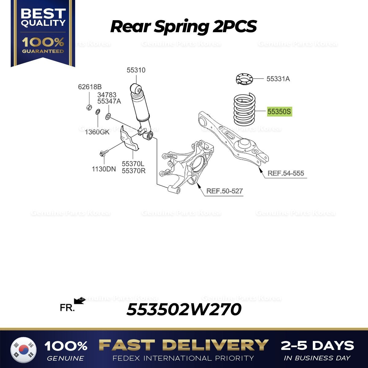 Genuine Rear Spring 2PCS 553502W270 for Hyundai Santa Fe